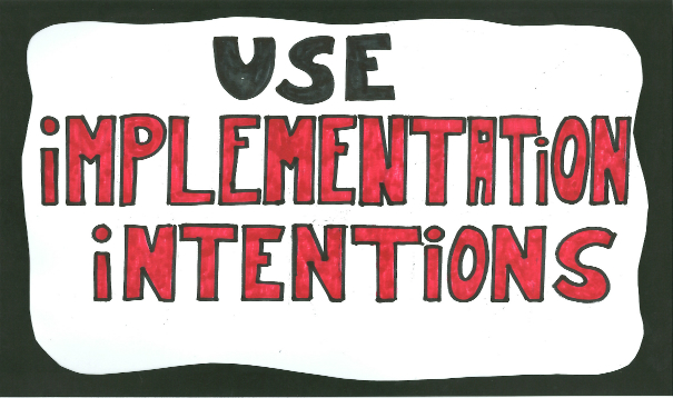 Implementations intentions - example, definition + show the strong effects of simple plans