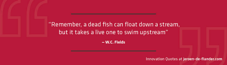 Quotes on Innovation - “Remember, a dead fish can float down a stream, but it takes a live one to swim upstream.” _W.C. Fields